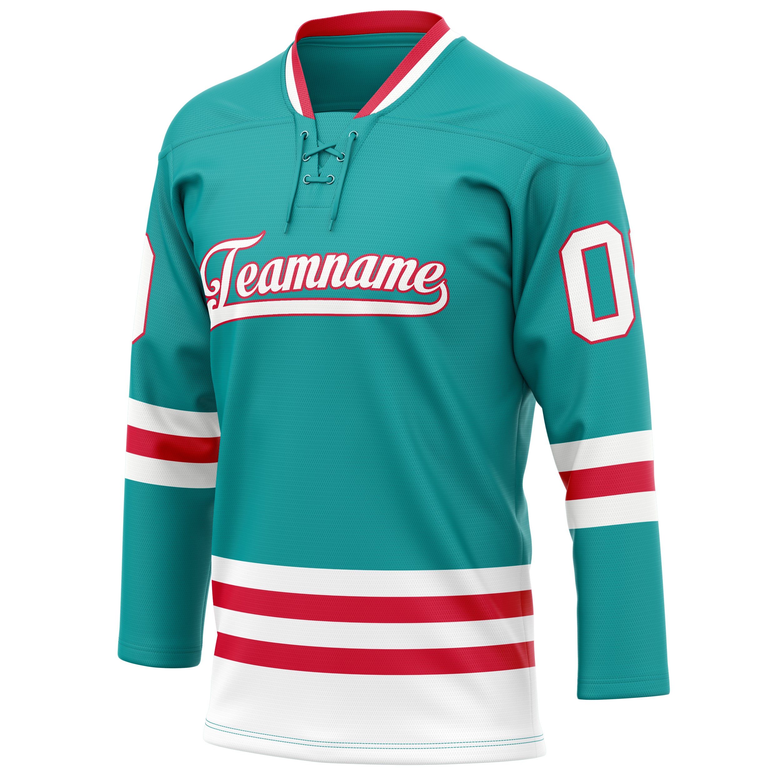 Personalized Aqua & Red Solid Colour Hockey Jersey