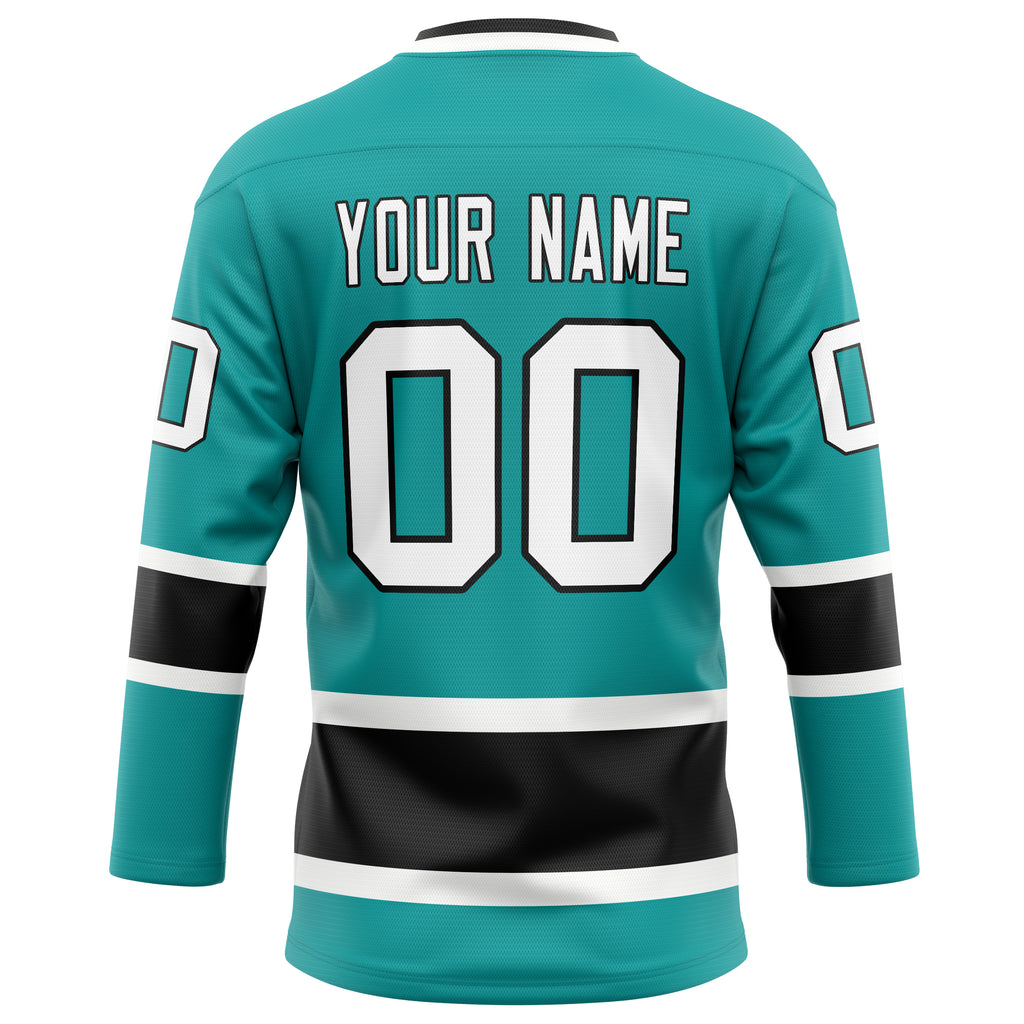Personalized Aqua & Black Solid Colour Hockey Jersey