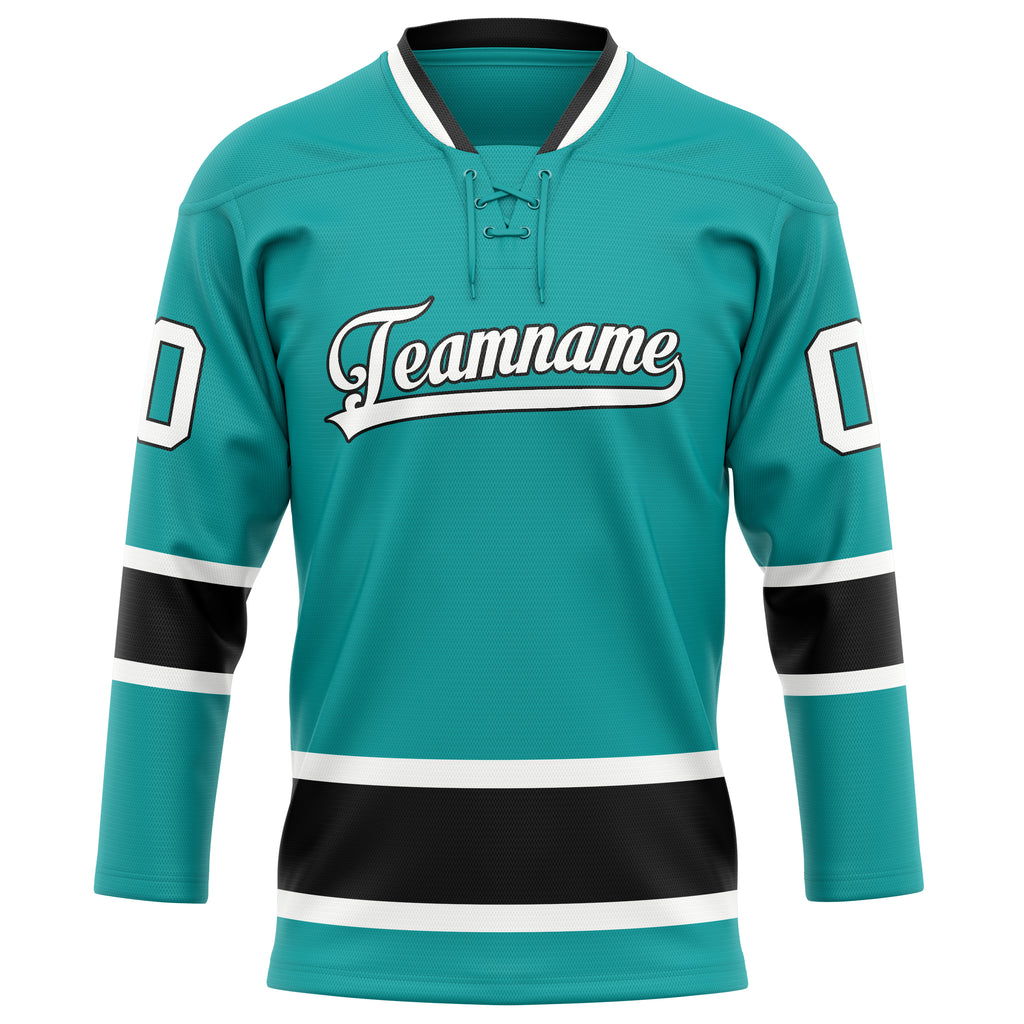 Personalized Aqua & Black Solid Colour Hockey Jersey