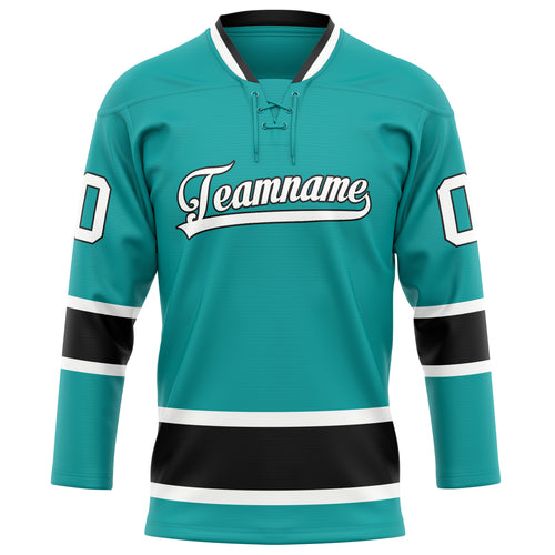 Personalized Aqua & Black Solid Colour Hockey Jersey