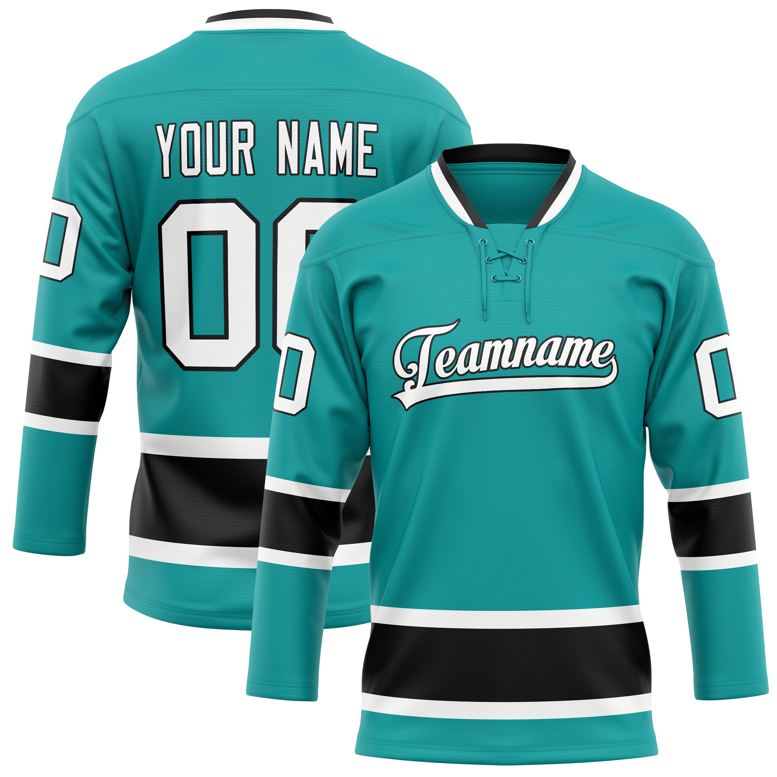 Personalized Aqua & Black Solid Colour Hockey Jersey