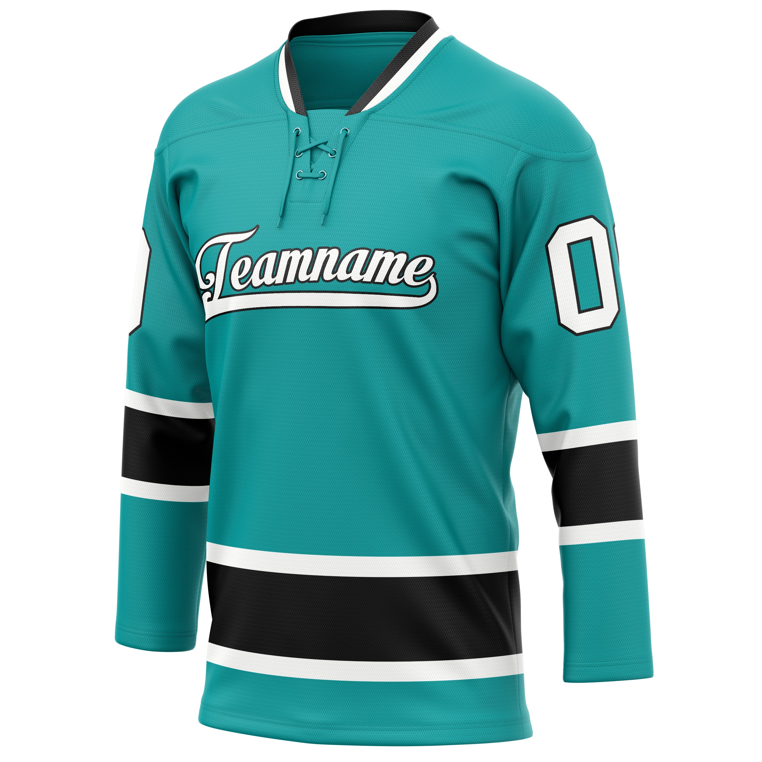 Personalized Aqua & Black Solid Colour Hockey Jersey