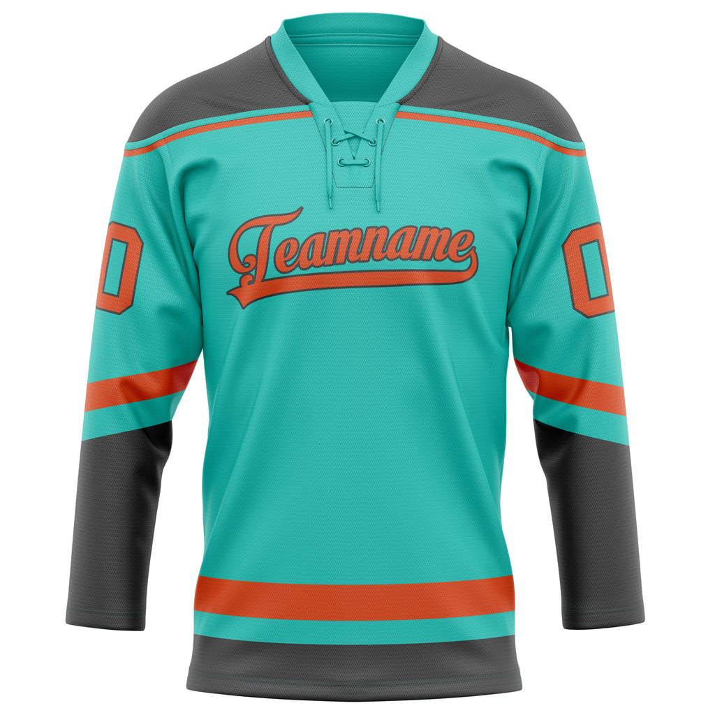 Personalized Aqua & Red Solid Colour Hockey Jersey