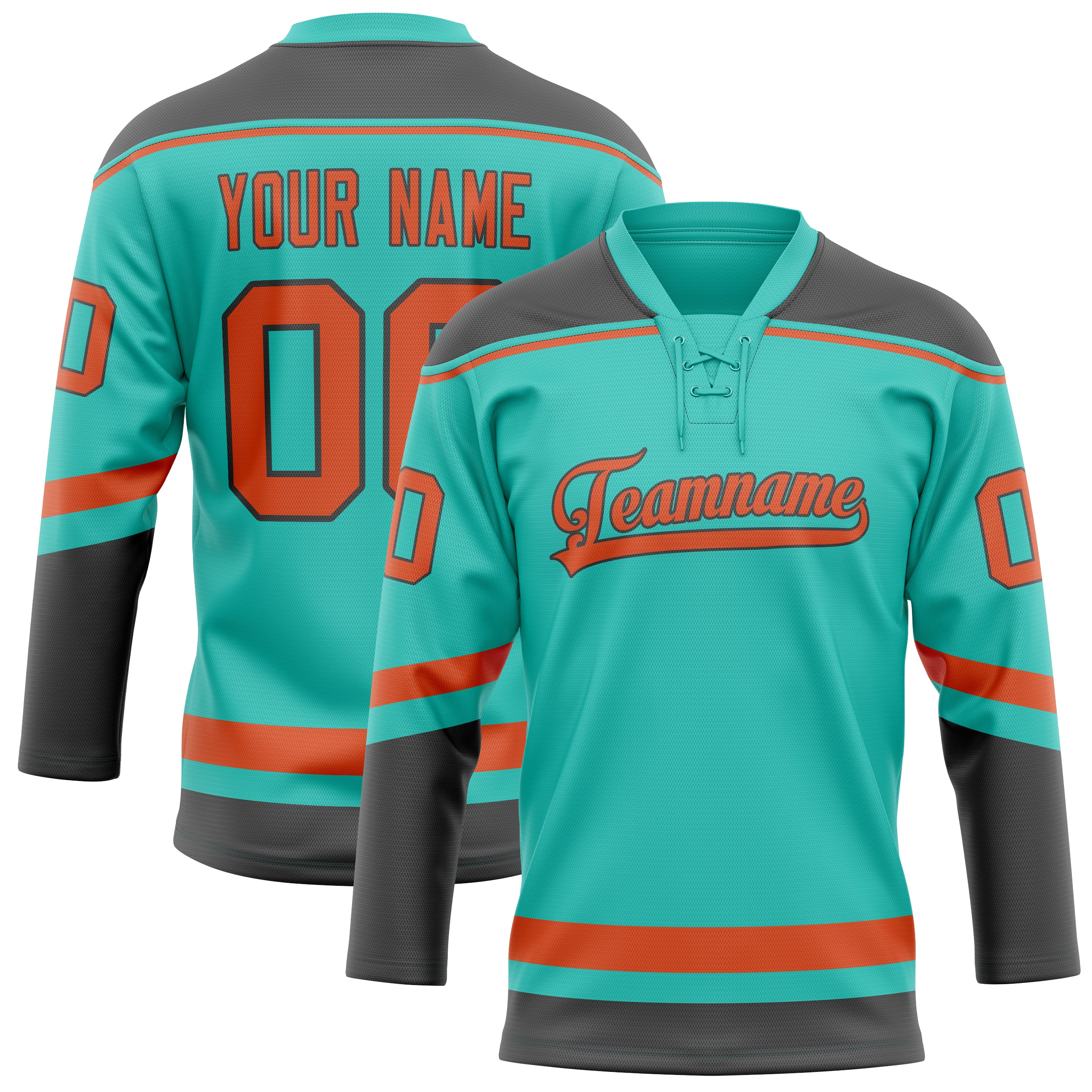 Personalized Aqua & Red Solid Colour Hockey Jersey