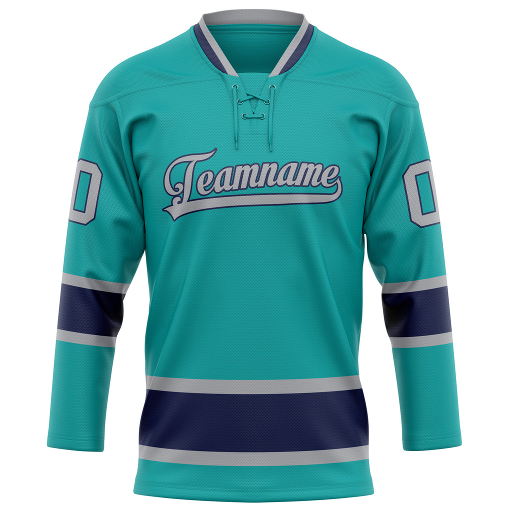 Personalized Aqua & Navy Solid Colour Hockey Jersey