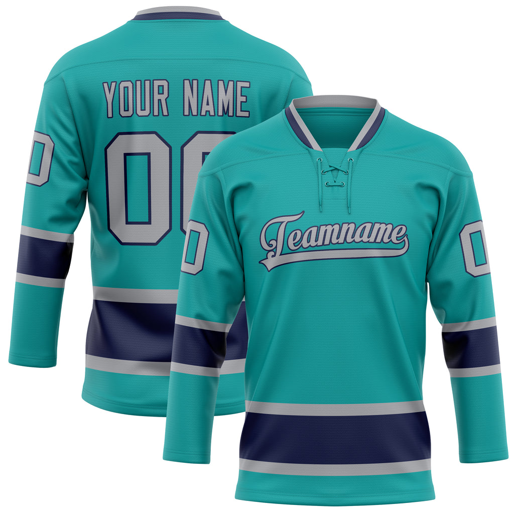 Personalized Aqua & Navy Solid Colour Hockey Jersey