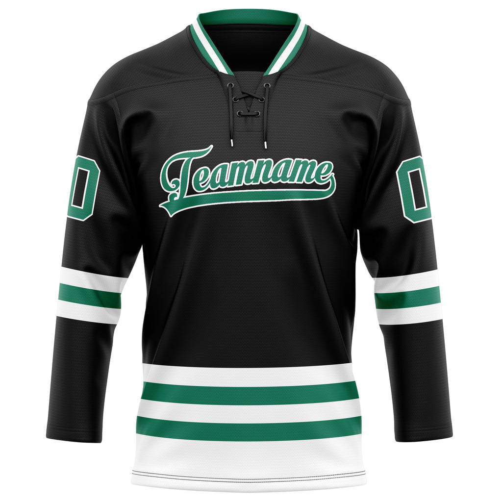 Personalized Black & Kelly Green Solid Colour Hockey Jersey