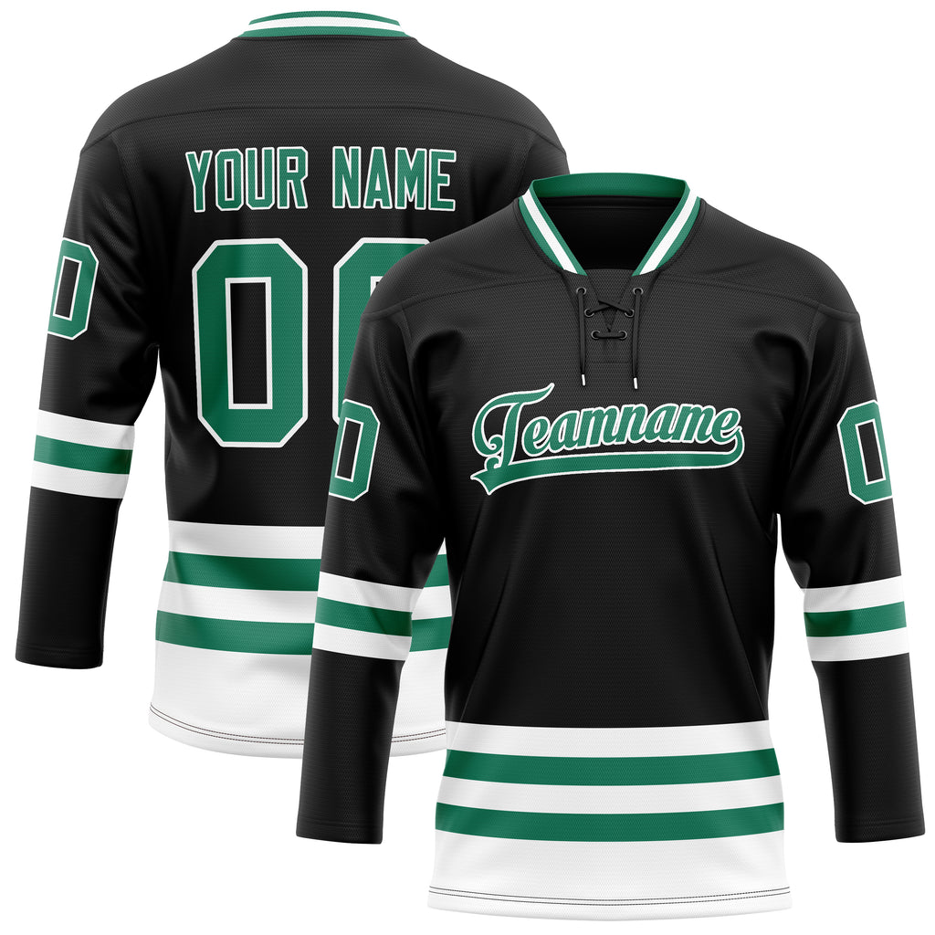 Personalized Black & Kelly Green Solid Colour Hockey Jersey