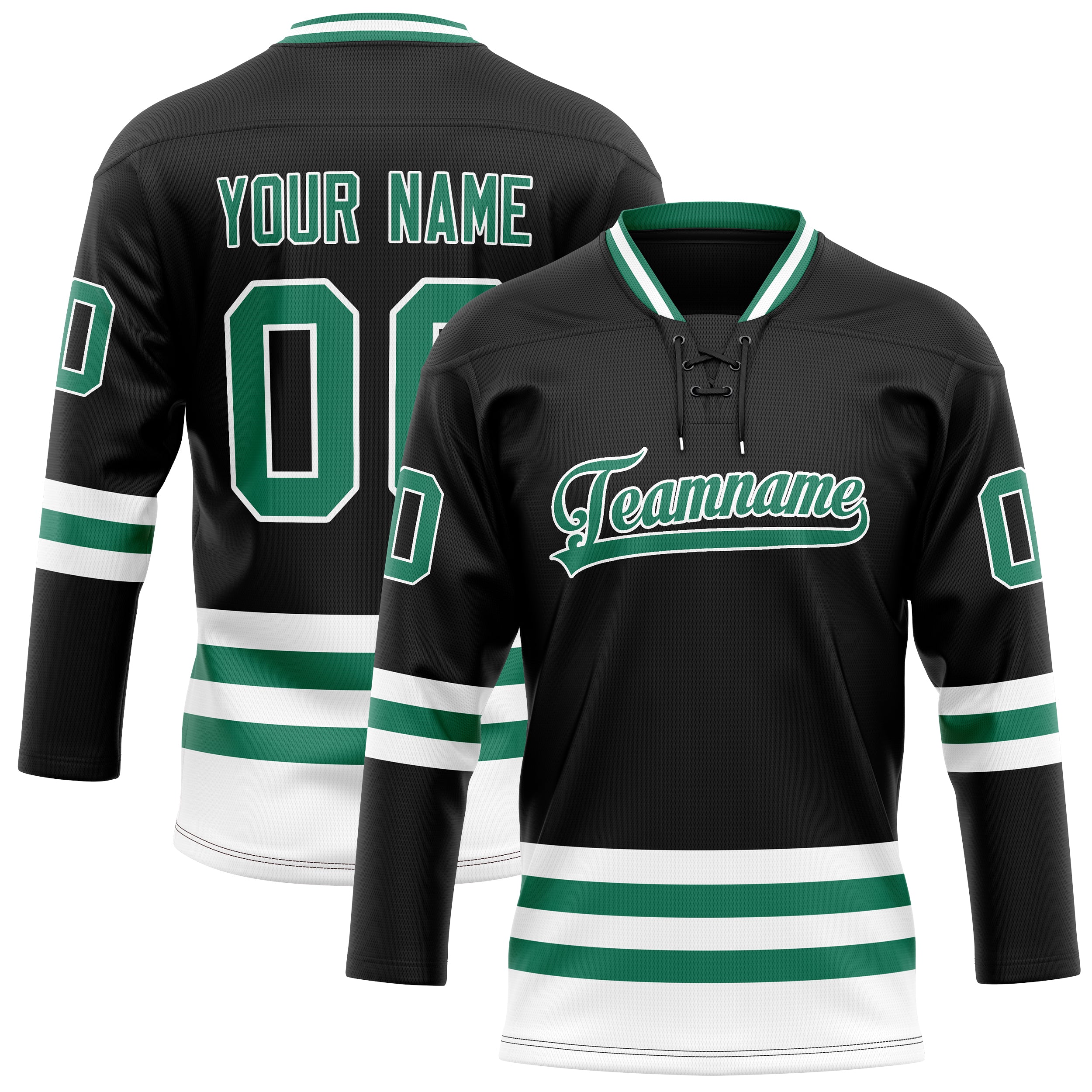 Personalized Black & Kelly Green Solid Colour Hockey Jersey