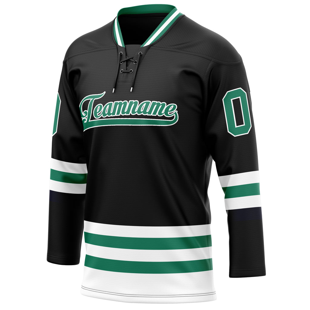 Personalized Black & Kelly Green Solid Colour Hockey Jersey