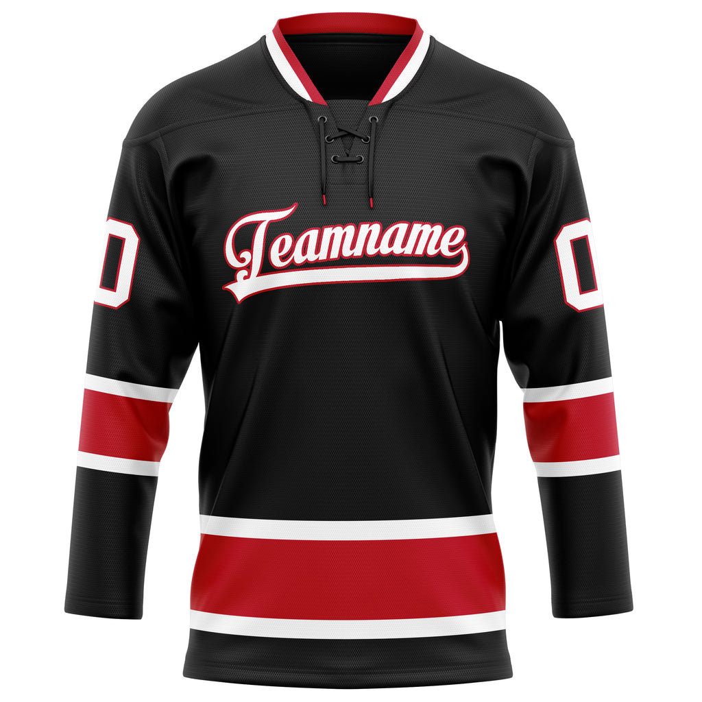 Personalized Black & Red Solid Colour Hockey Jersey