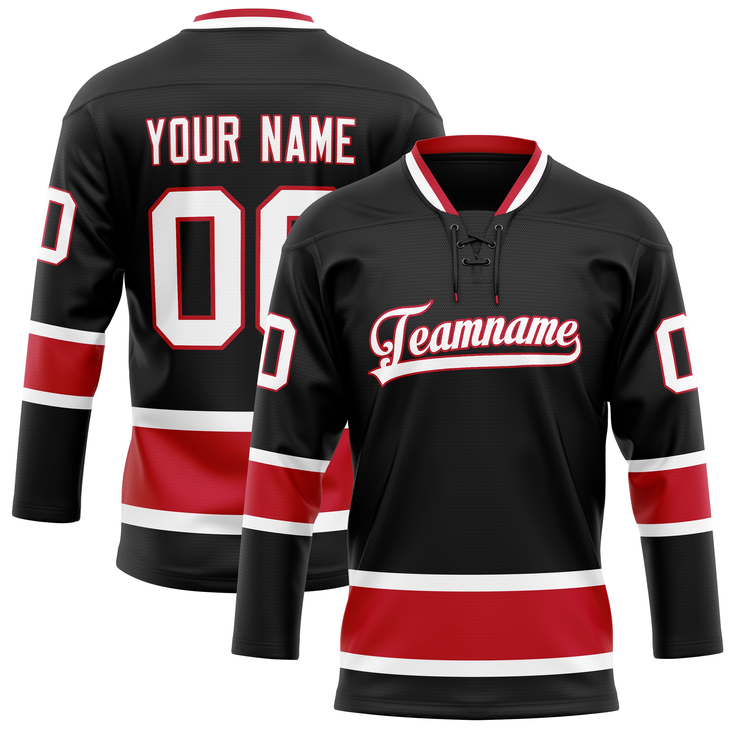Personalized Black & Red Solid Colour Hockey Jersey
