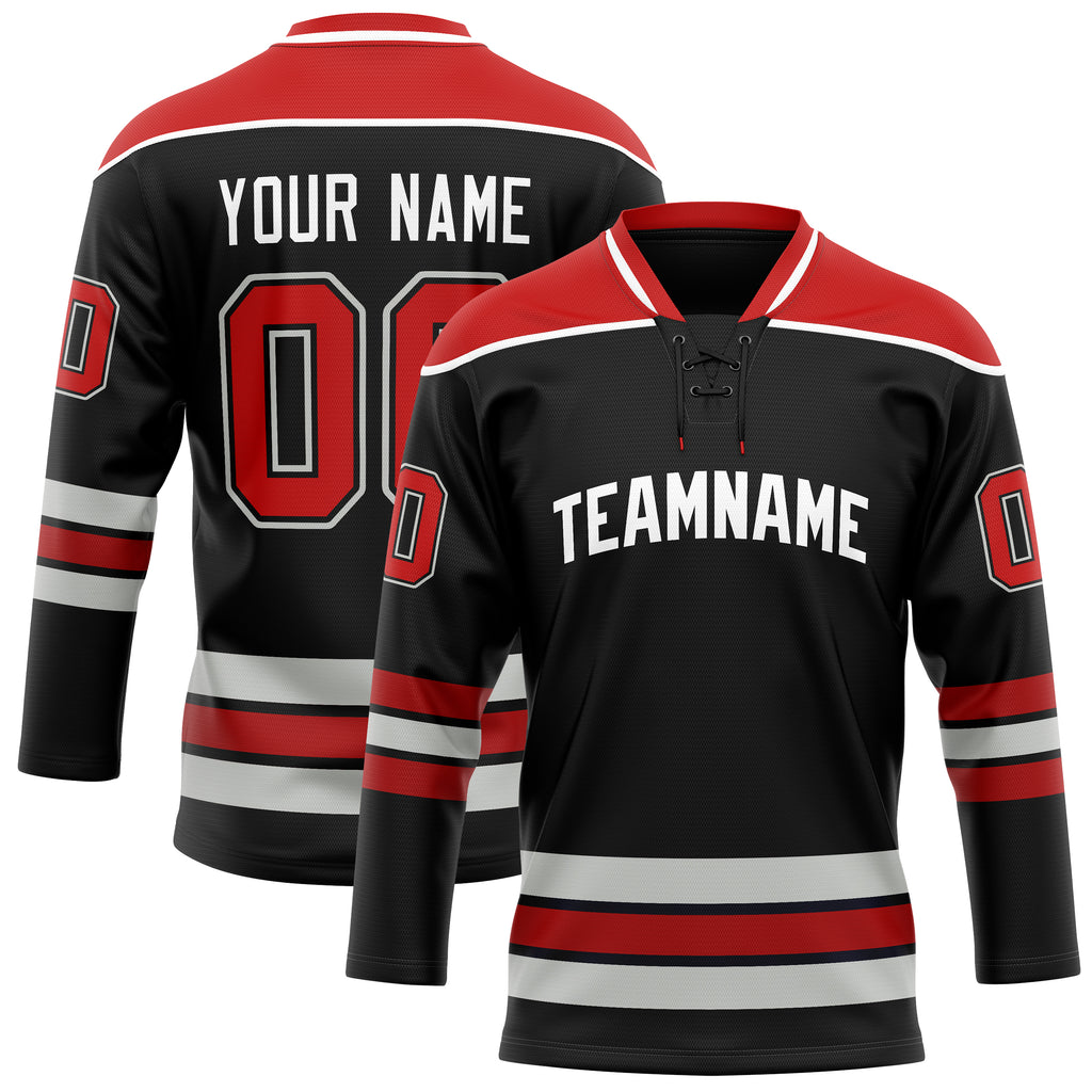 Personalized Black & Red Solid Colour Hockey Jersey