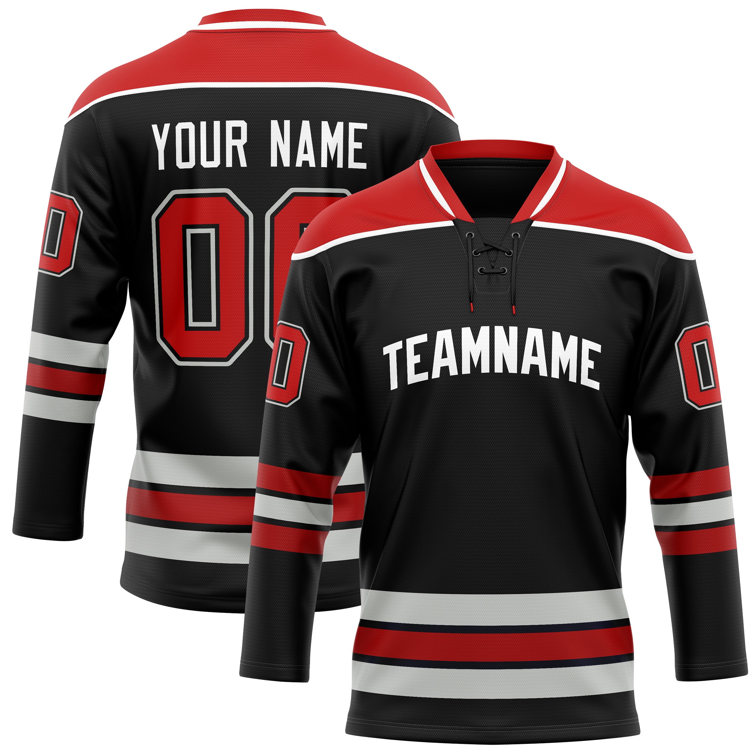 Personalized Black & Red Solid Colour Hockey Jersey