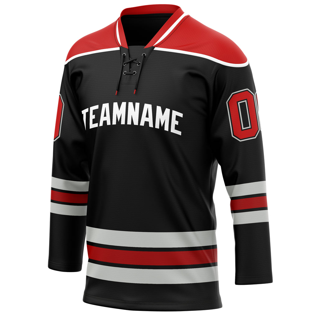 Personalized Black & Red Solid Colour Hockey Jersey