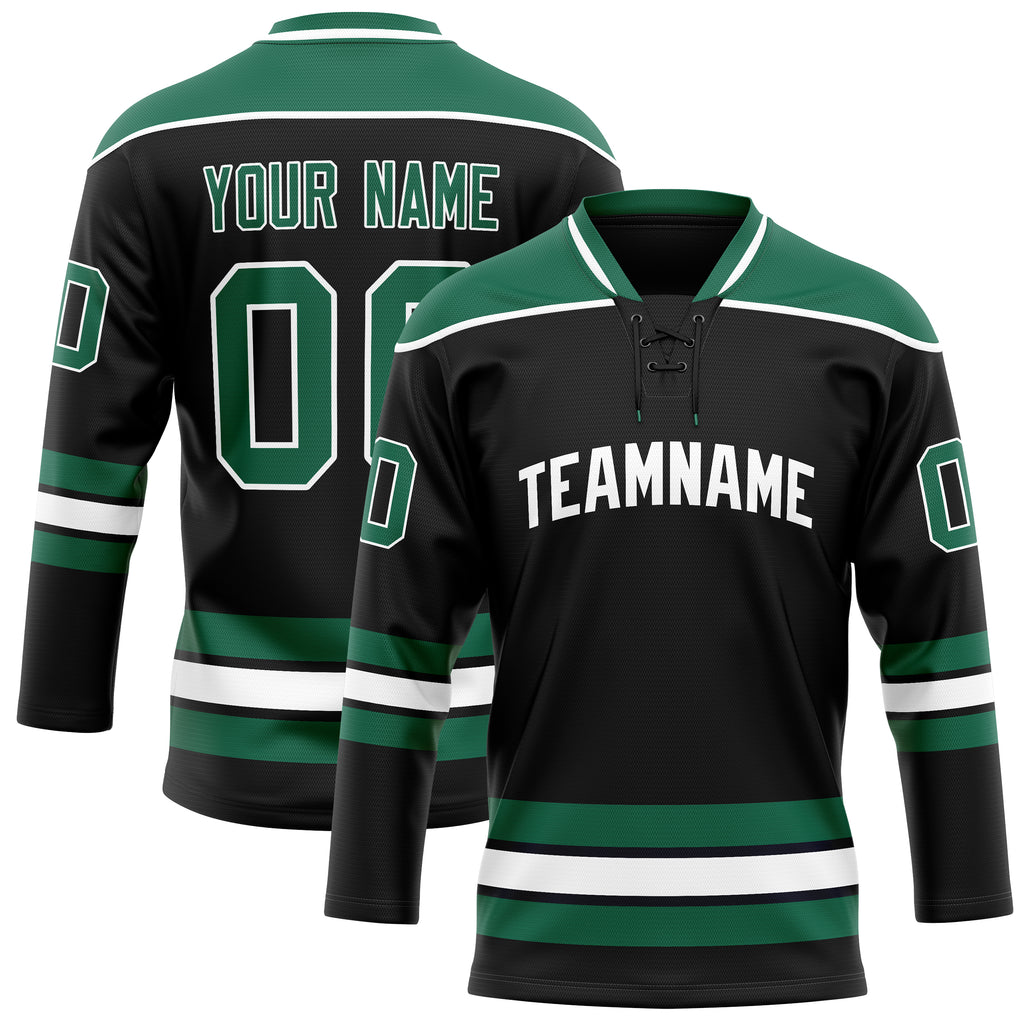 Personalized Black & Kelly Green Solid Colour Hockey Jersey
