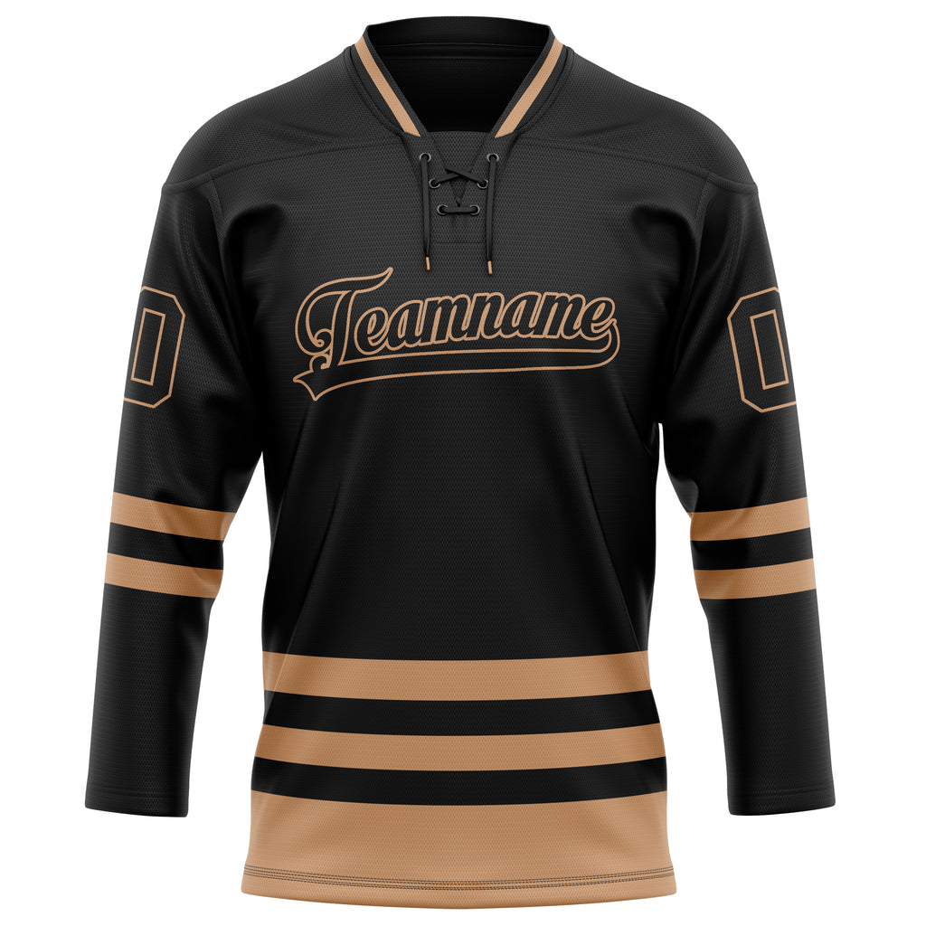 Personalized Black & Old Gold Solid Colour Hockey Jersey