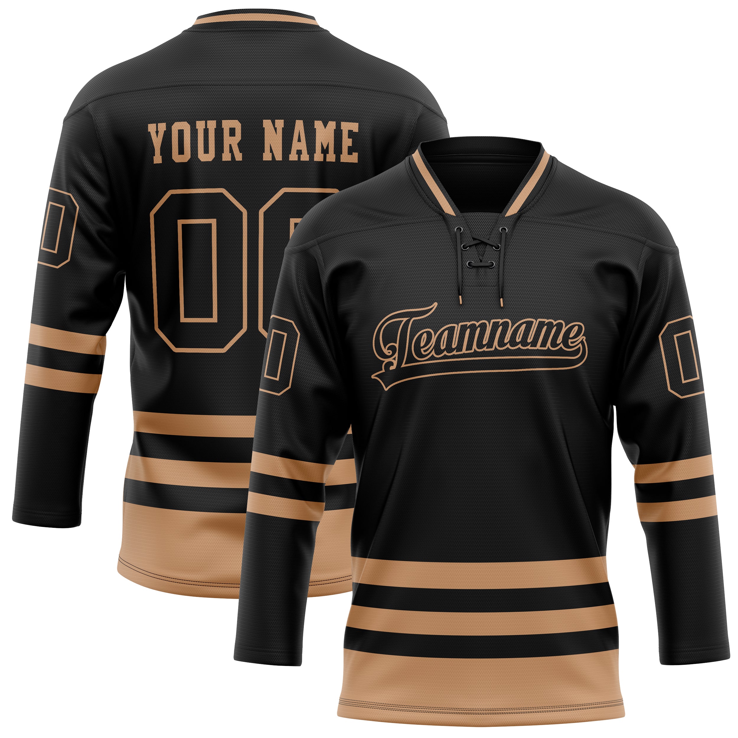 Personalized Black & Old Gold Solid Colour Hockey Jersey
