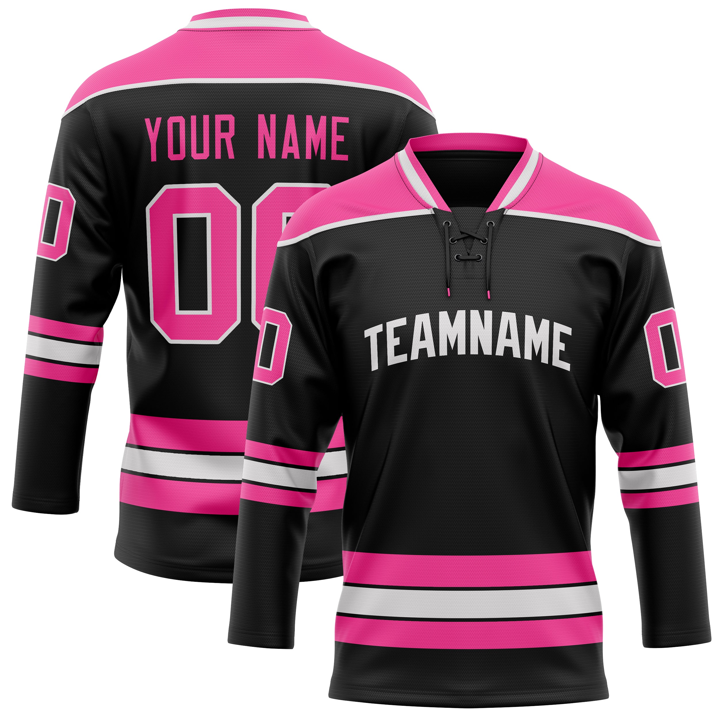 Personalized Black & Pink Solid Colour Hockey Jersey