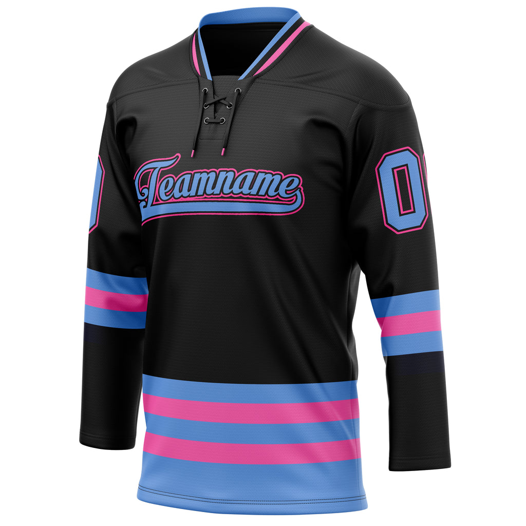 Personalized Black & Light Blue Solid Colour Hockey Jersey