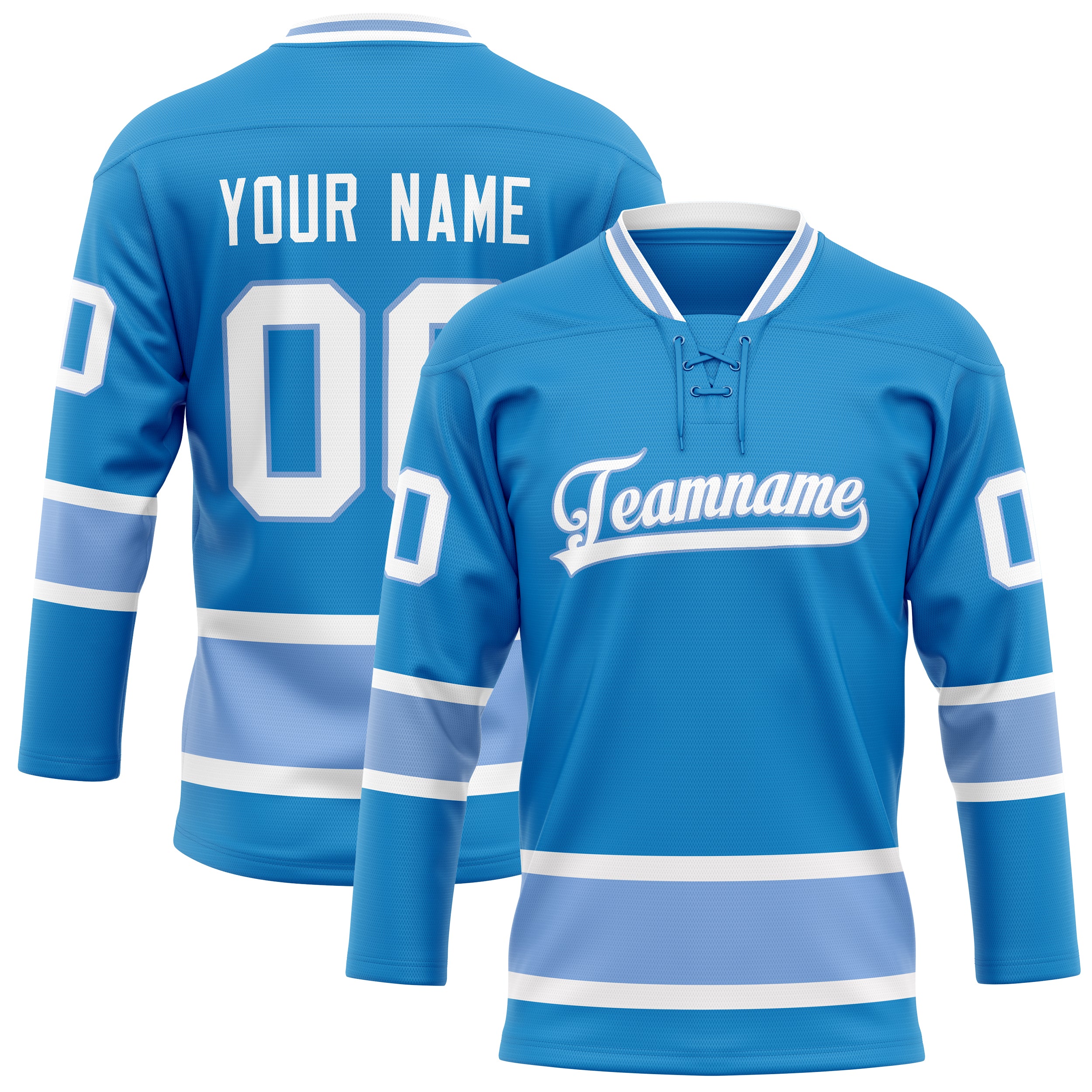 Personalized Blue & Light Blue Solid Colour Hockey Jersey