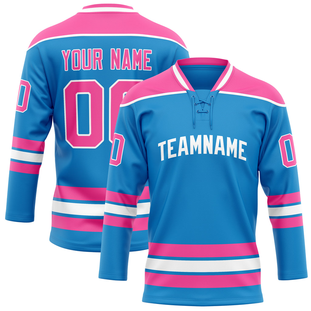 Personalized Blue & Pink Solid Colour Hockey Jersey