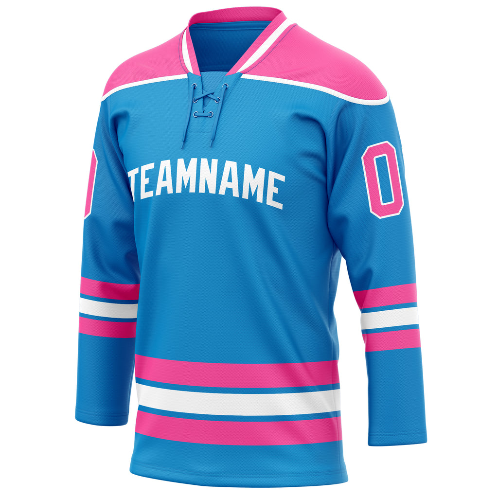 Personalized Blue & Pink Solid Colour Hockey Jersey