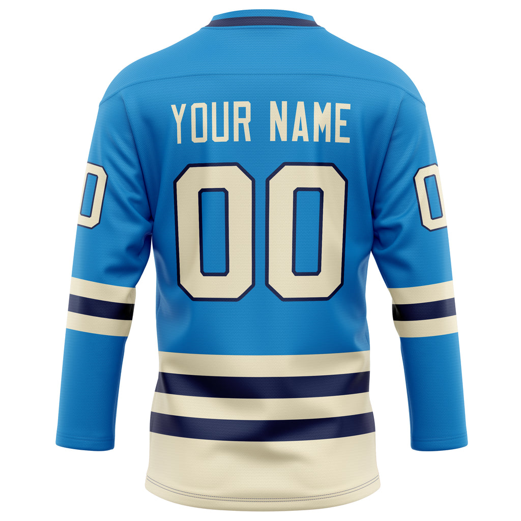 Personalized Blue & Cream Solid Colour Hockey Jersey