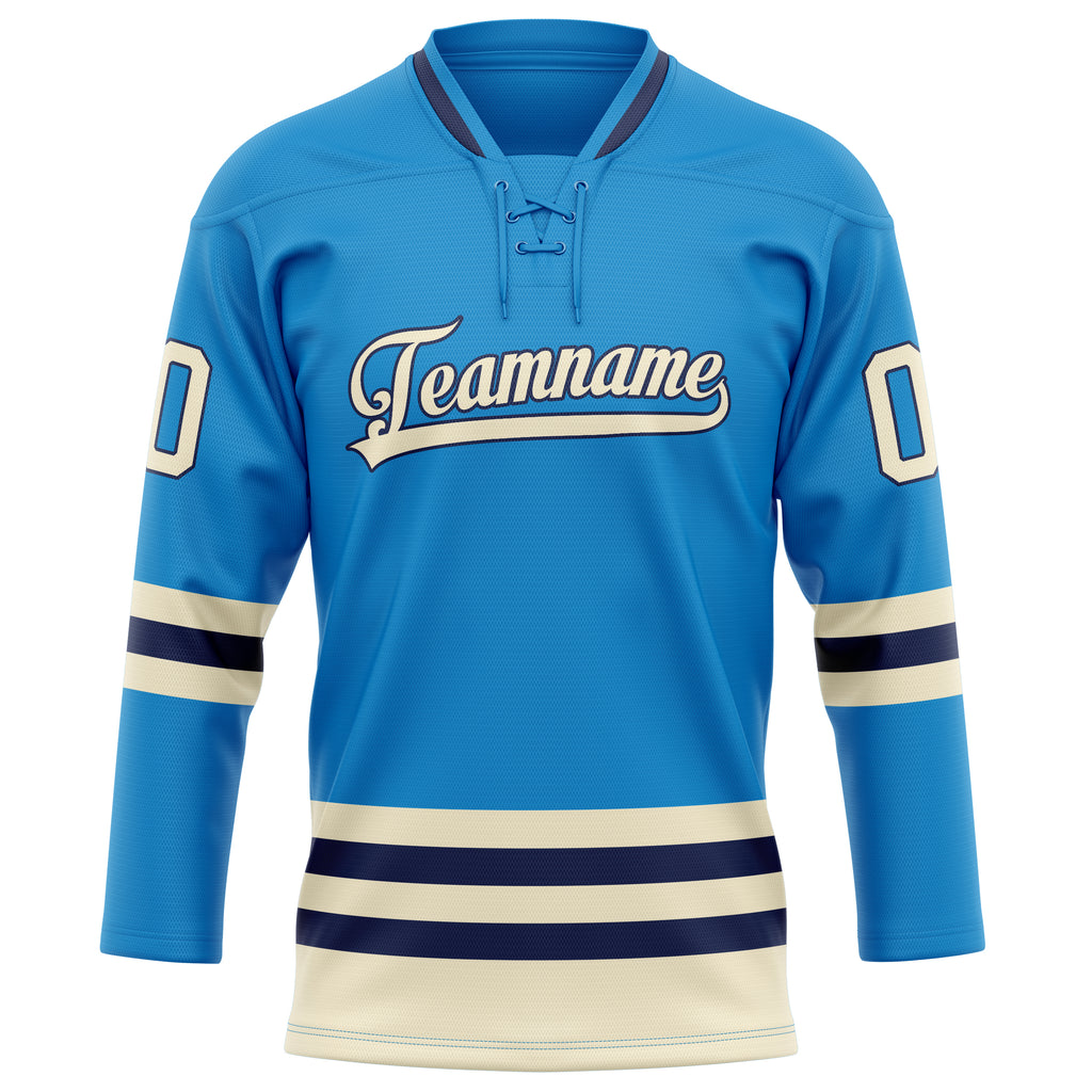 Personalized Blue & Cream Solid Colour Hockey Jersey