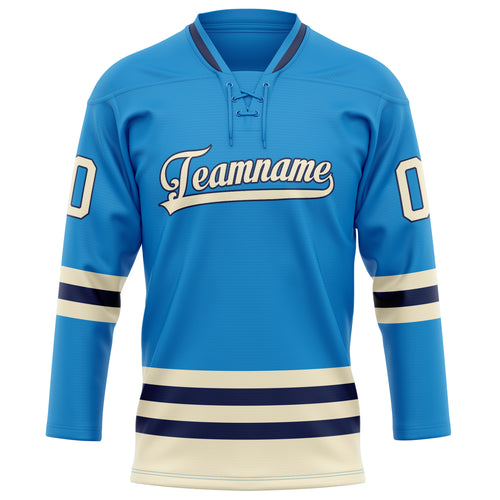 Personalized Blue & Cream Solid Colour Hockey Jersey