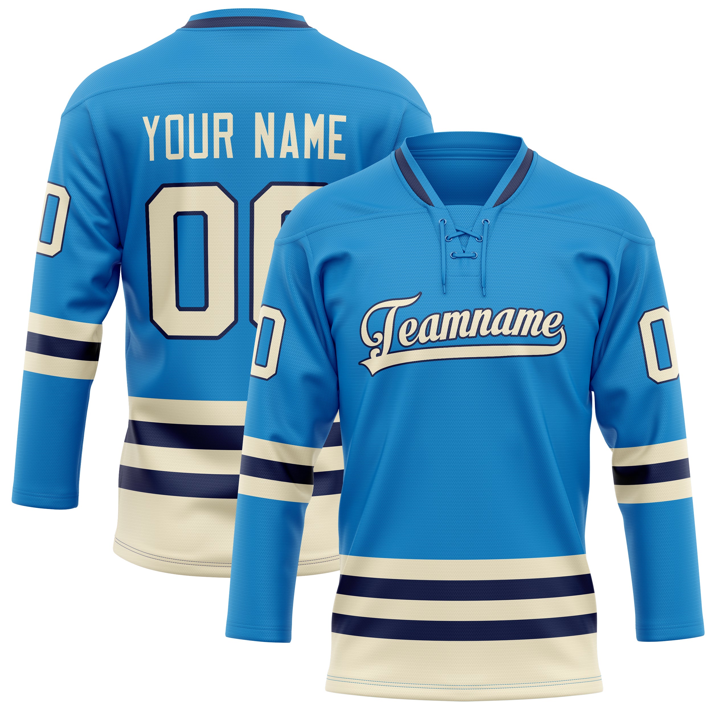 Personalized Blue & Cream Solid Colour Hockey Jersey