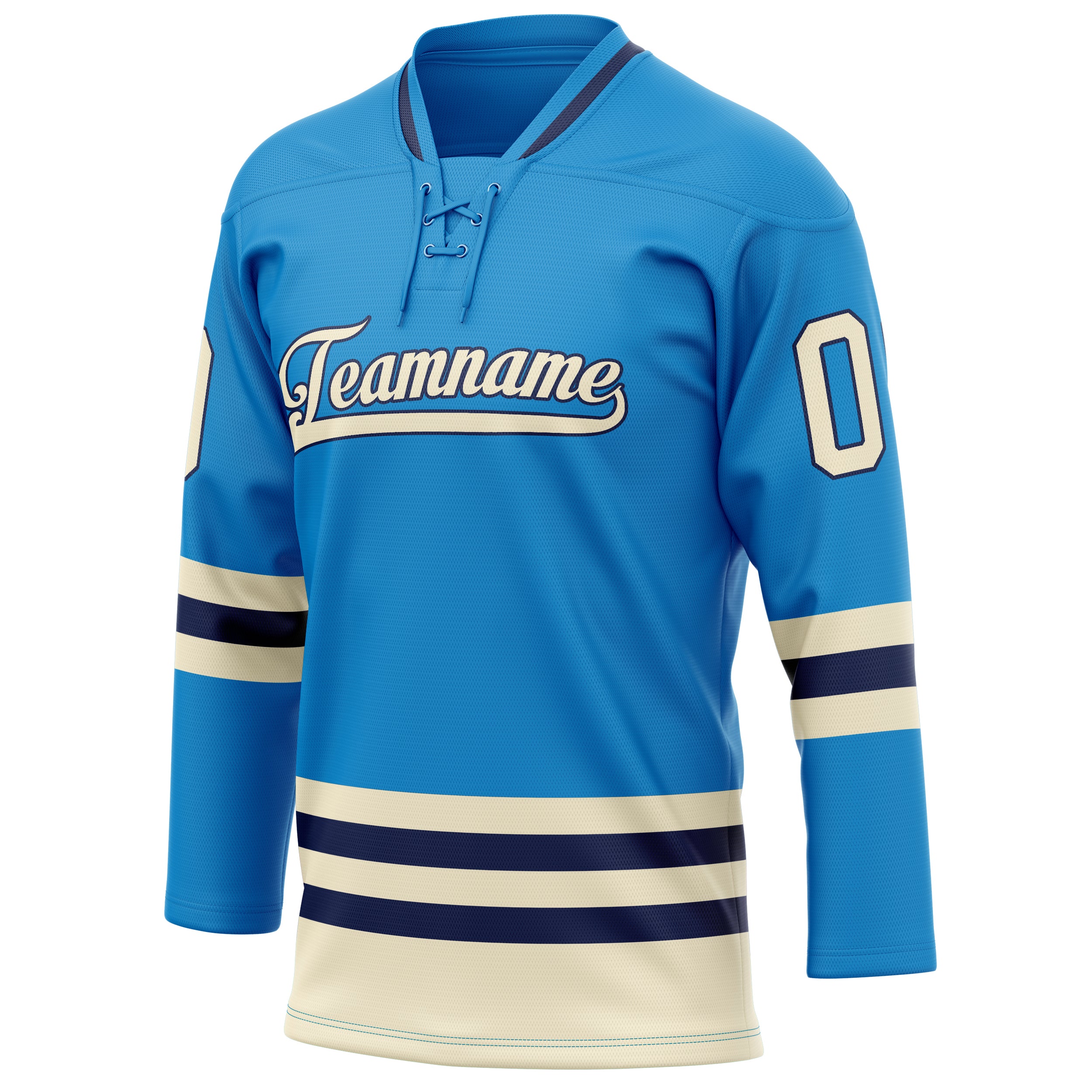 Personalized Blue & Cream Solid Colour Hockey Jersey