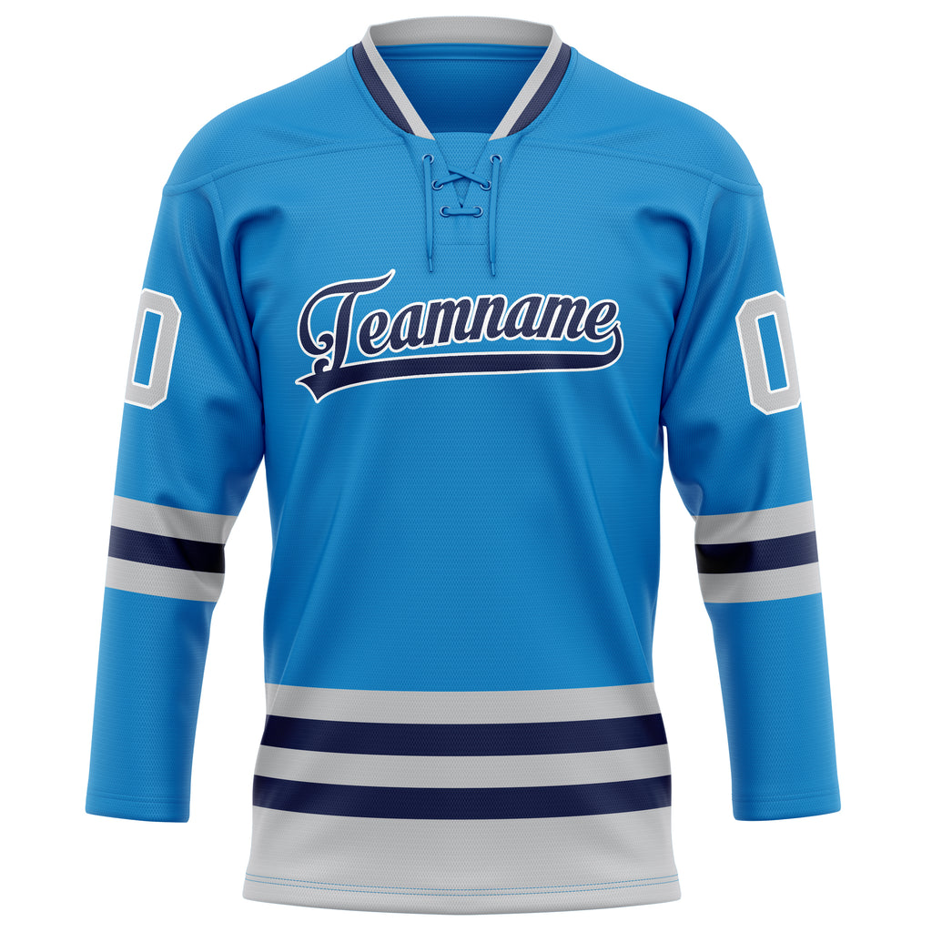 Personalized Blue & Gray Solid Colour Hockey Jersey