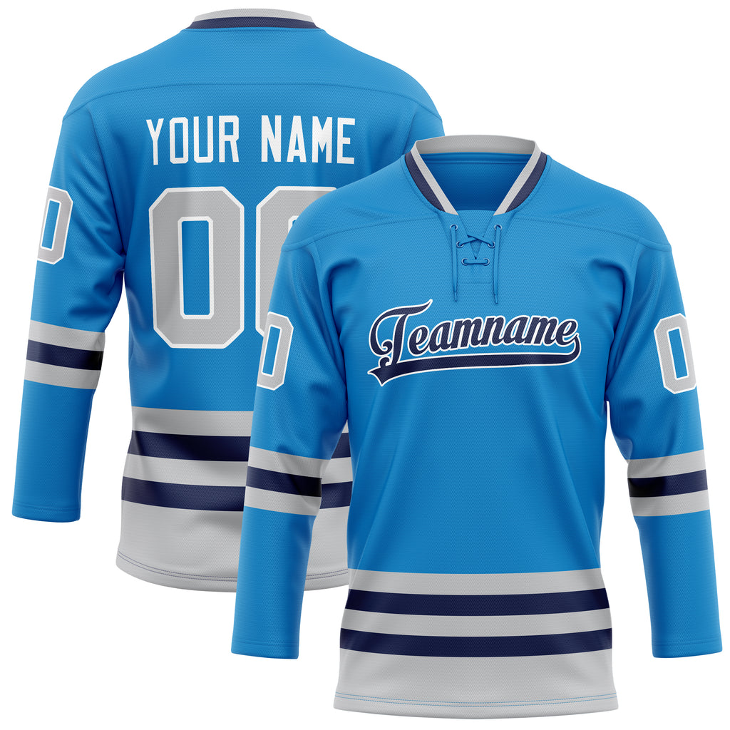 Personalized Blue & Gray Solid Colour Hockey Jersey