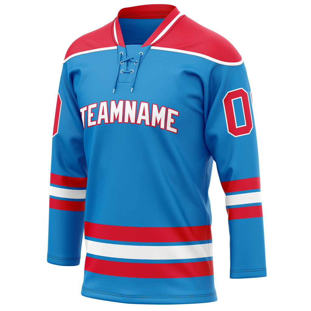 Personalized Blue & Red Solid Colour Hockey Jersey
