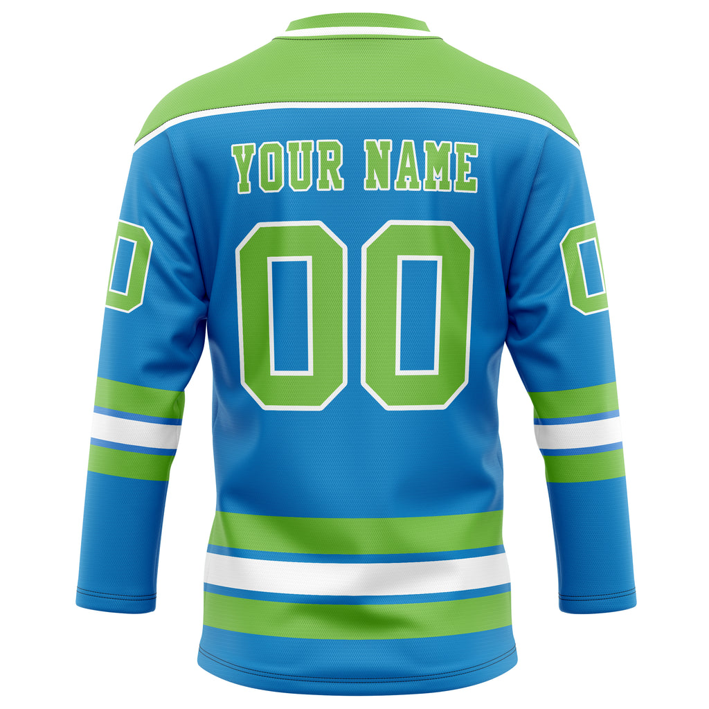 Personalized Blue & Neon Green Solid Colour Hockey Jersey
