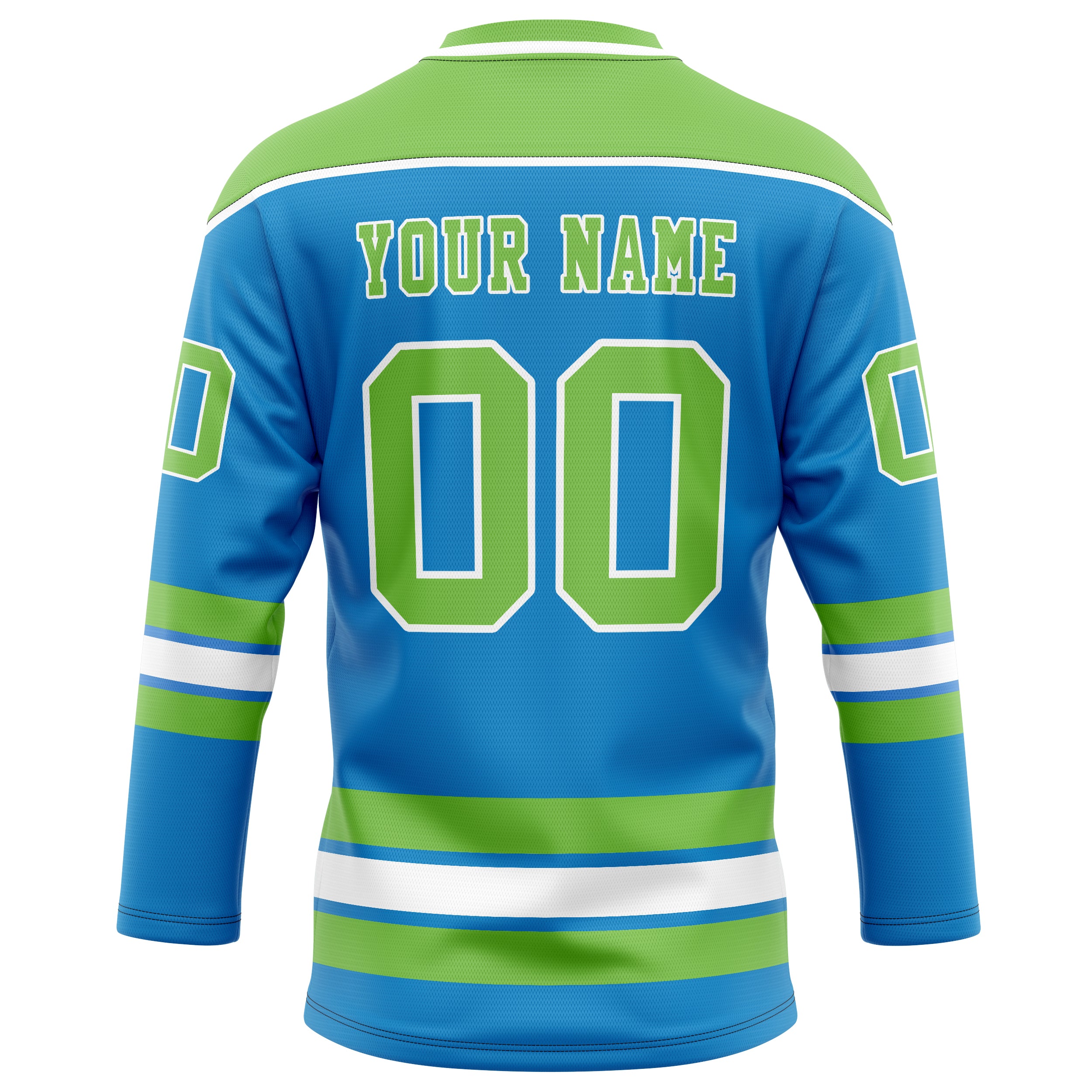 Personalized Blue & Neon Green Solid Colour Hockey Jersey