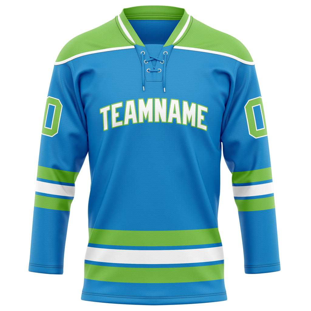 Personalized Blue & Neon Green Solid Colour Hockey Jersey