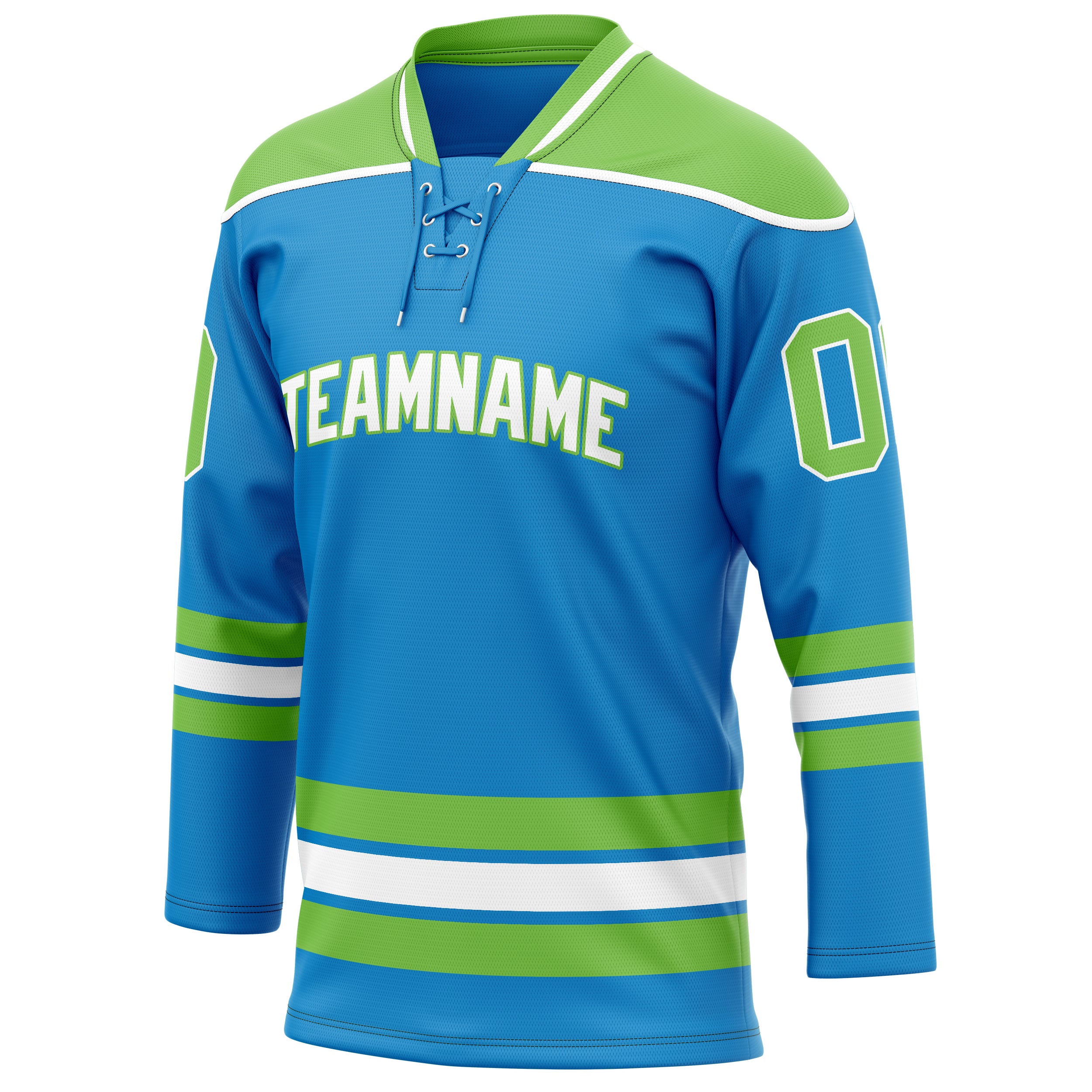 Personalized Blue & Neon Green Solid Colour Hockey Jersey