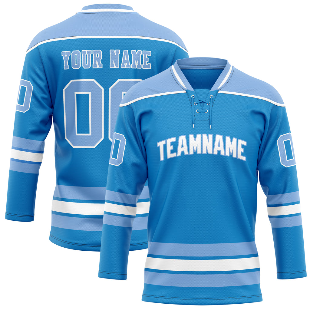 Personalized Blue & Light Blue Solid Colour Hockey Jersey