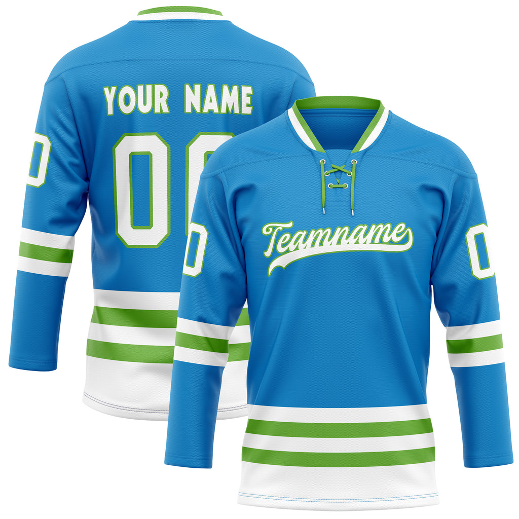 Personalized Blue & Neon Green Solid Colour Hockey Jersey