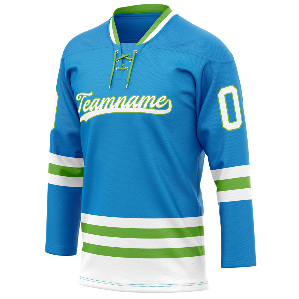 Personalized Blue & Neon Green Solid Colour Hockey Jersey