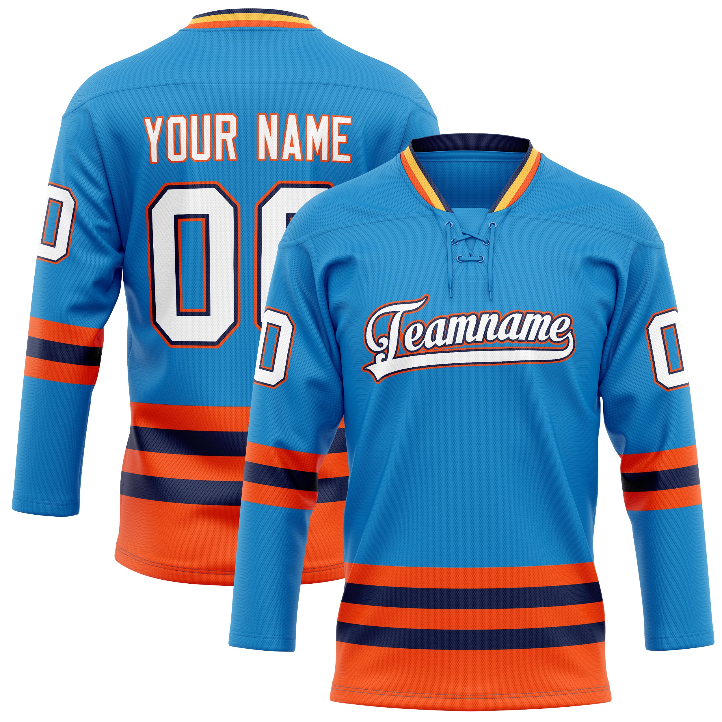 Personalized Blue & Orange Solid Colour Hockey Jersey