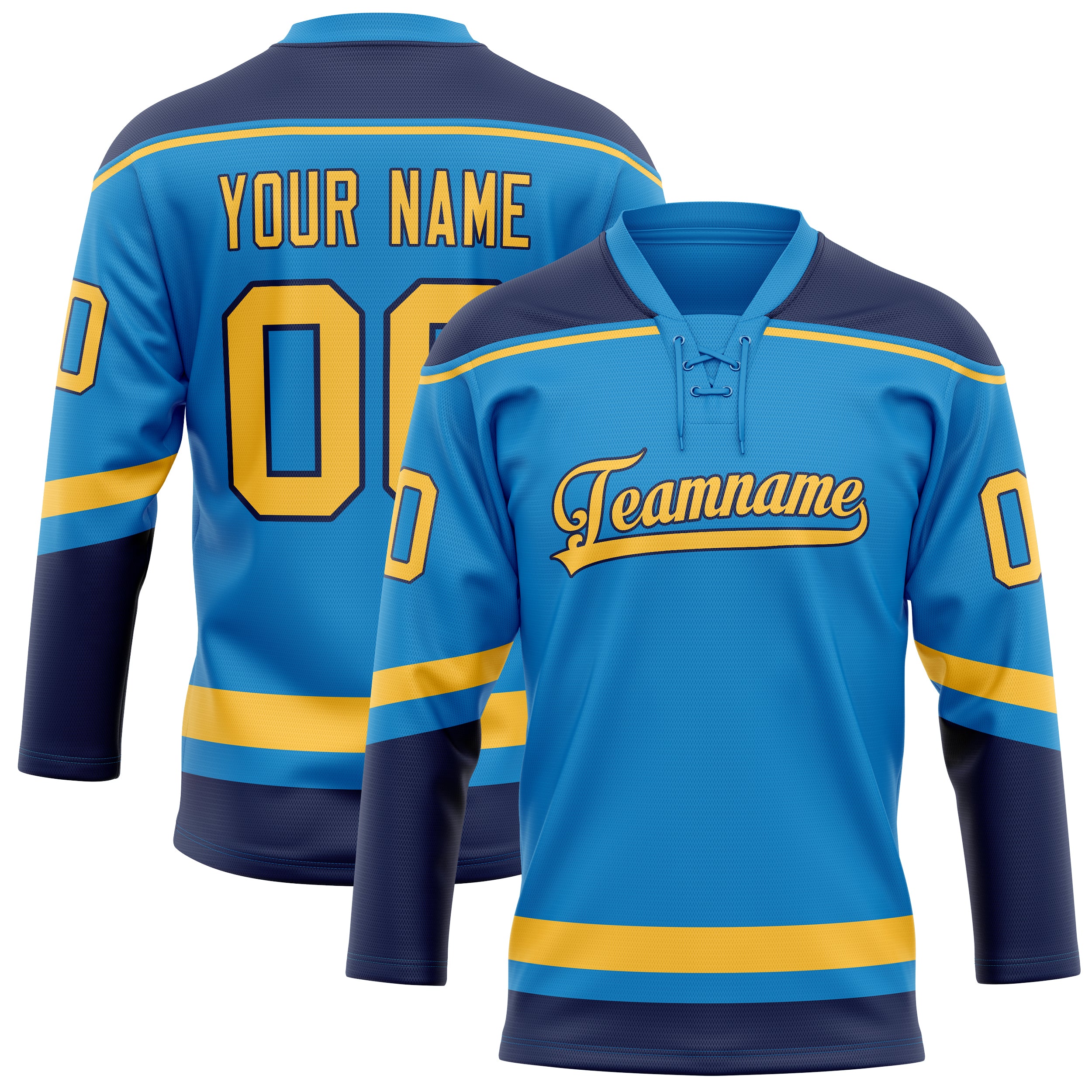 Personalized Blue & Gold Solid Colour Hockey Jersey