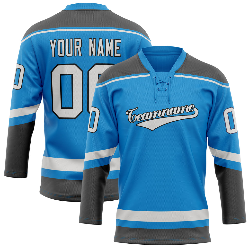 Personalized Blue & Gray Solid Colour Hockey Jersey