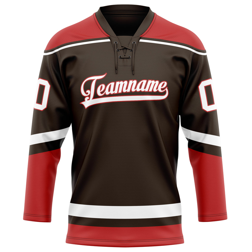 Personalized Brown & Red Solid Colour Hockey Jersey