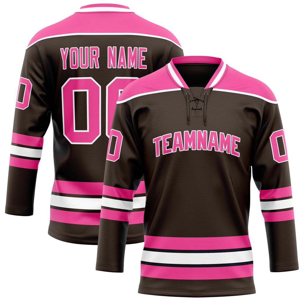 Personalized Brown & Pink Solid Colour Hockey Jersey