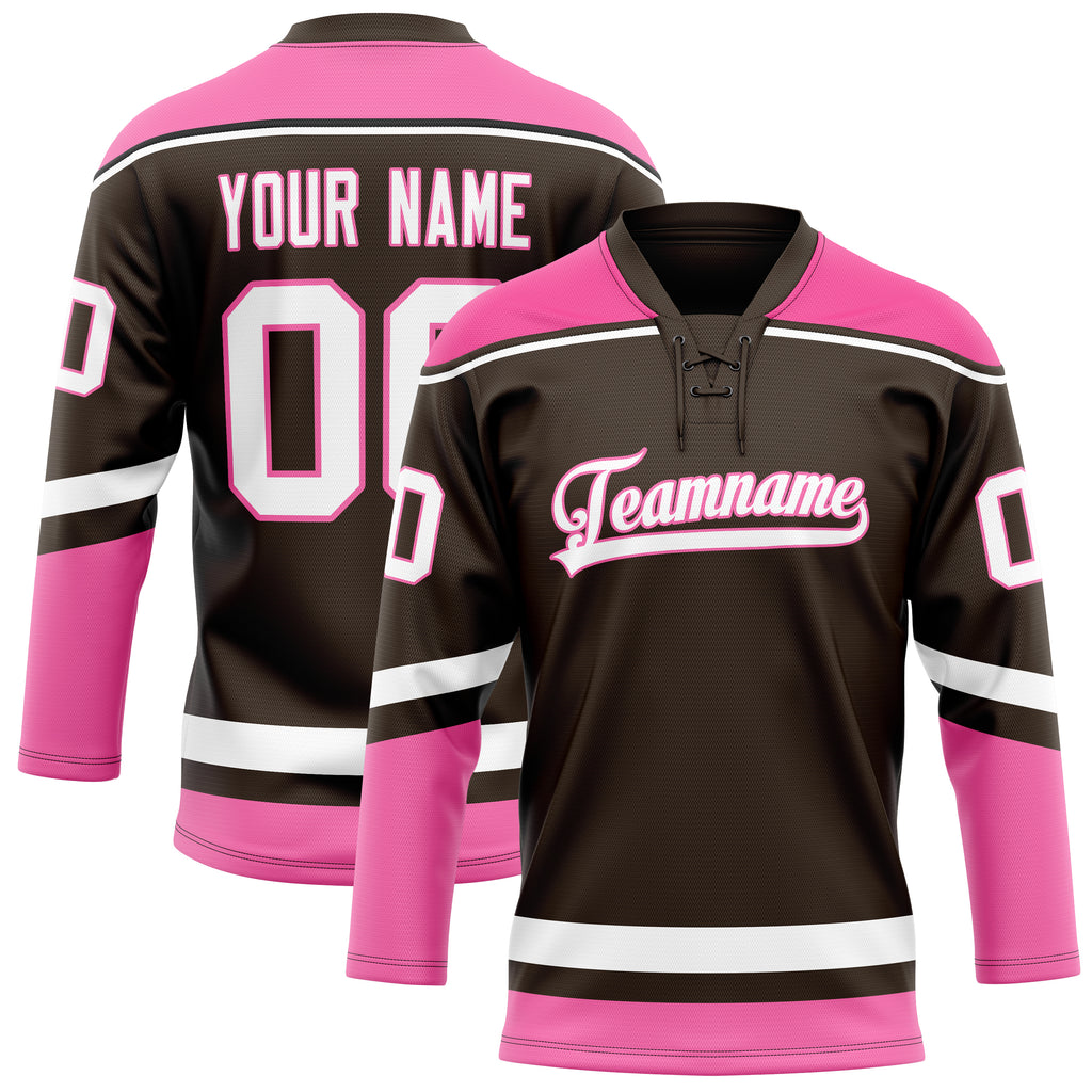 Personalized Brown & Pink Solid Colour Hockey Jersey