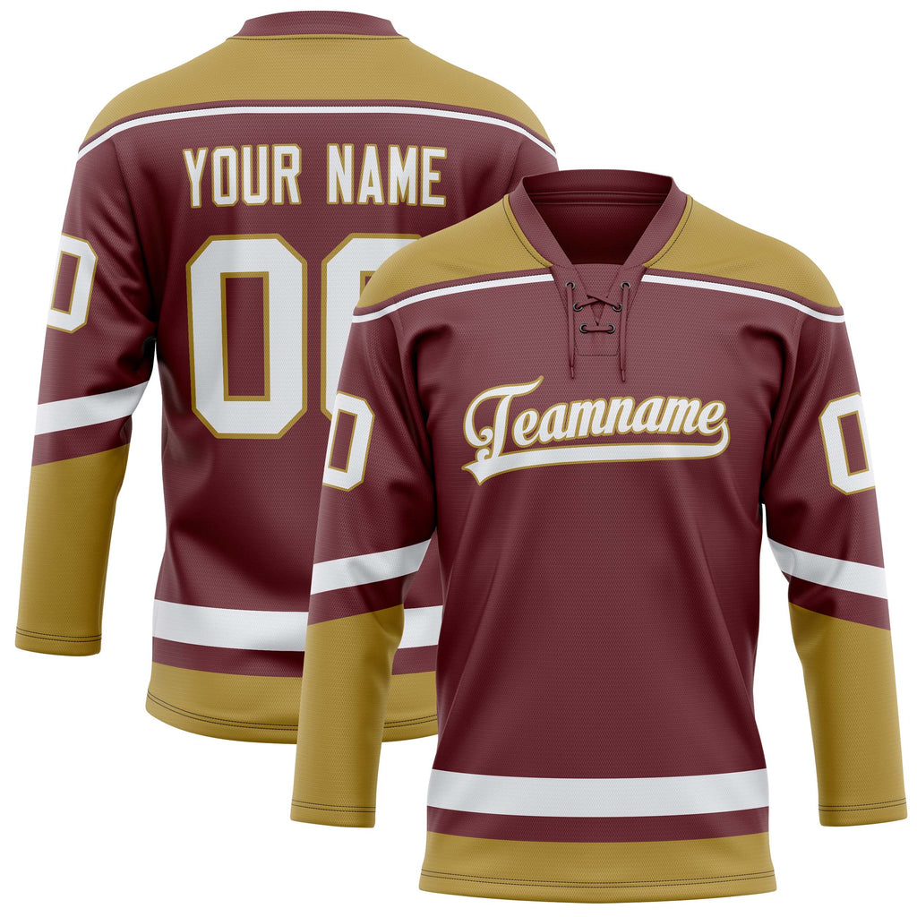 Personalized Brown & Old Gold Solid Colour Hockey Jersey