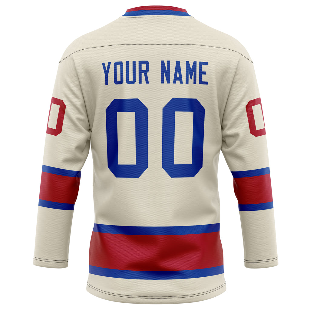Personalized Cream & Red Solid Colour Hockey Jersey